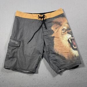 Billabong Board Shorts Mens 32 Gray Lion Graphic White Mike Platinum Surf Swim